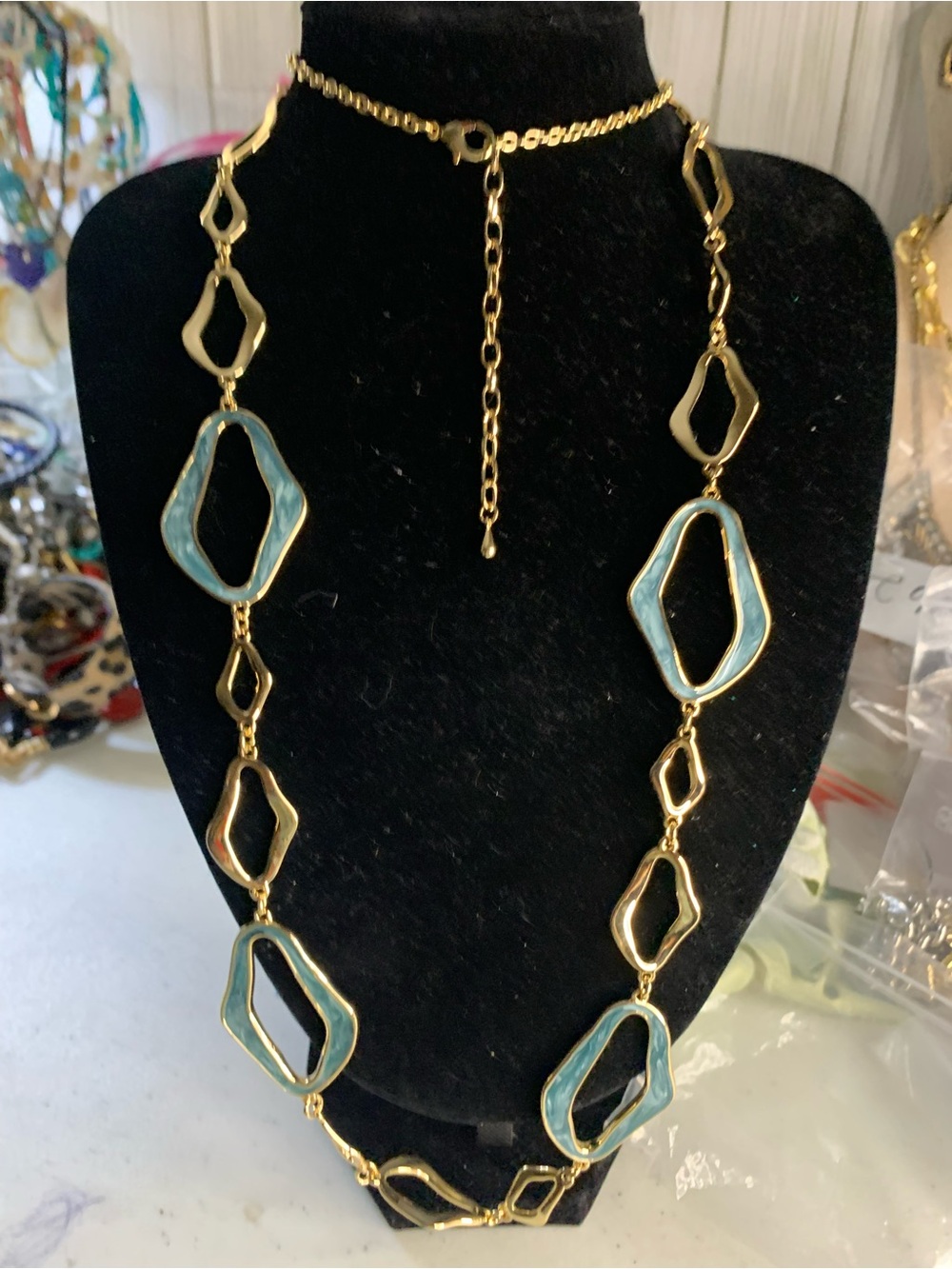 Periwinkle by Barlow Gold-Tone Necklace with Turquoise Enamel Accents